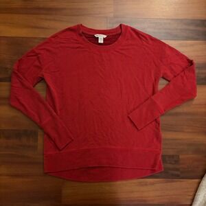 Athleta Red Textured Crew Neck Long Sleeve Sweatshirt Top Women Size Small